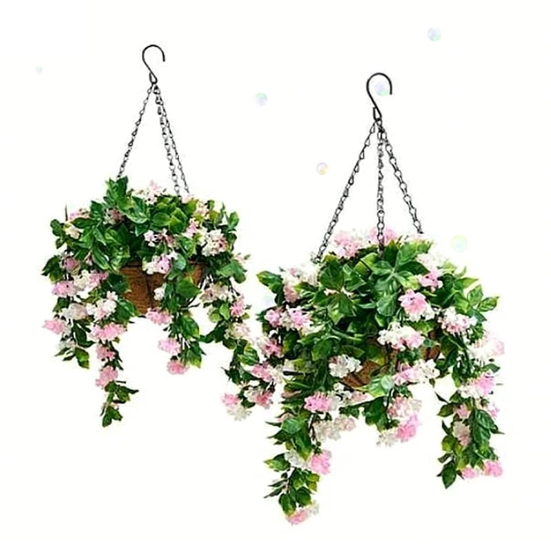 Faux Crepe Myrtle Hanging Baskets - pink(1pc)