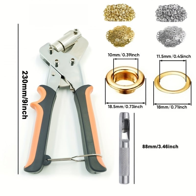500 Sets of Eyelets with Installation Pliers - 10mm white punch+250 gold eyelets+ 250 silver eyelets
