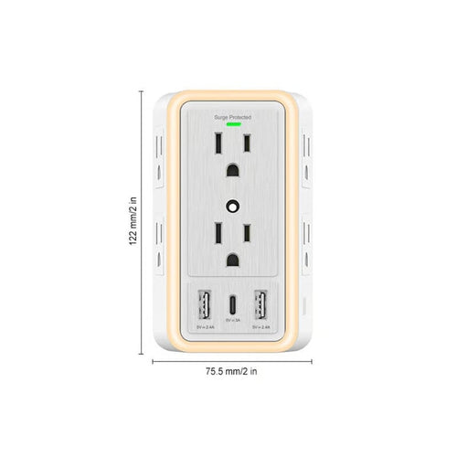 Multi Plug 6-Outlet Extender - white-with light