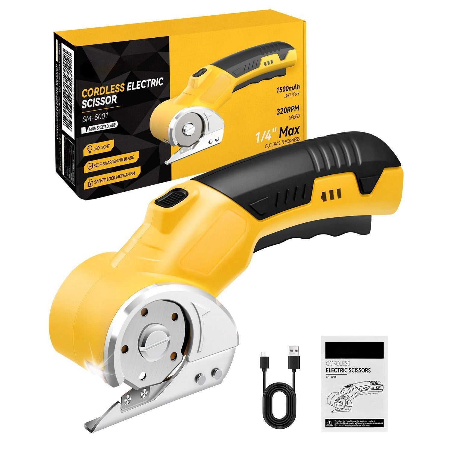 Cordless Electric Scissors - 1 Blade with Box, Yellow