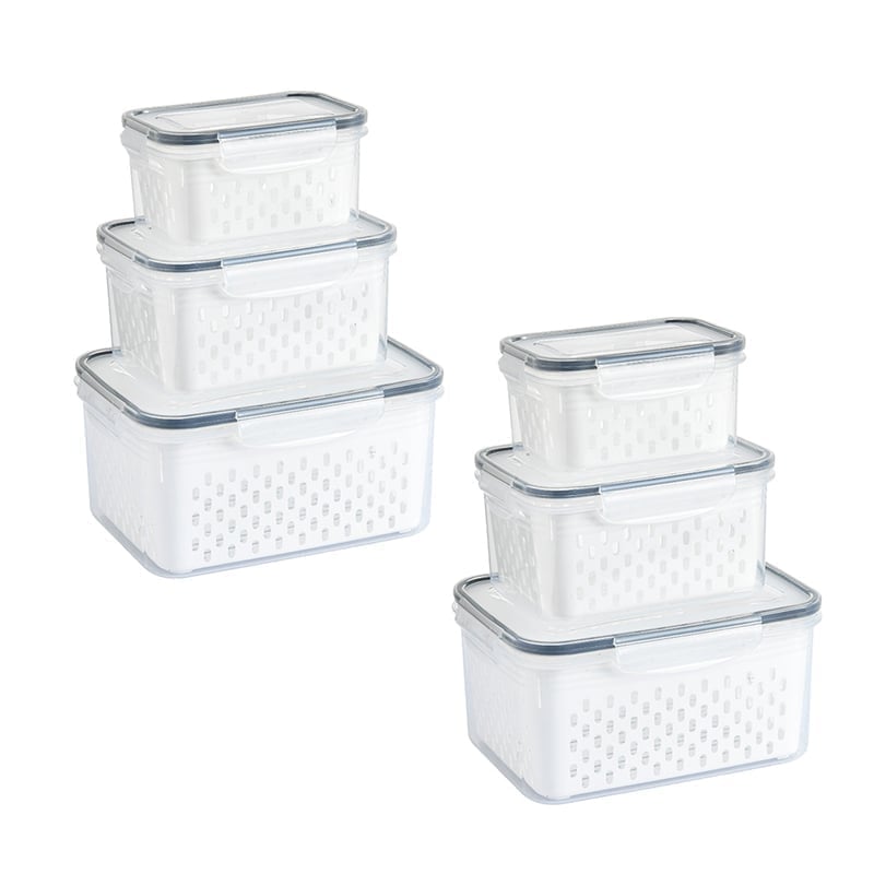 Food Storage Containers for Fridge with Removable Colander - Three-piece (850ML+1750ml+3300ml)*2