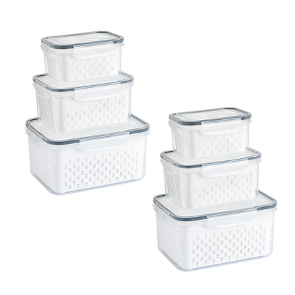 Food Storage Containers for Fridge with Removable Colander - Three-piece (850ML+1750ml+3300ml)*2