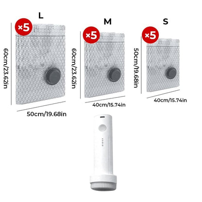 Cordless Travel Vacuum Bag Set - 7 Mil Black Compression Bags-15pcs(5S+5M+5L)+ Flashlight Electric Air Pump
