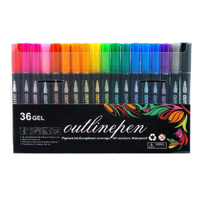Dreamy Sparkle Dual-Line Contour Pen - 36 Colors, 1 Set