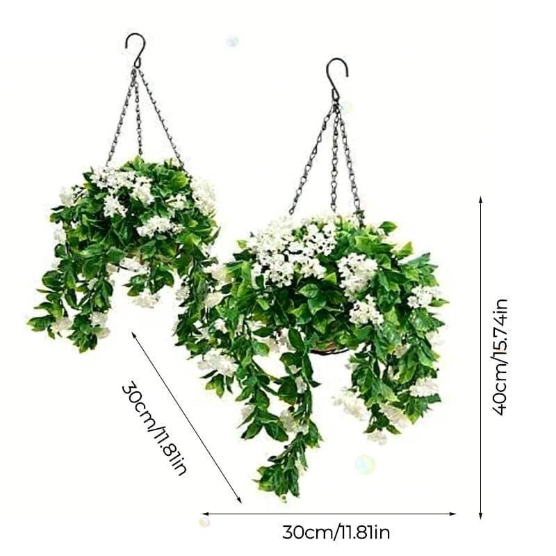 Faux Crepe Myrtle Hanging Baskets - white(1pc)