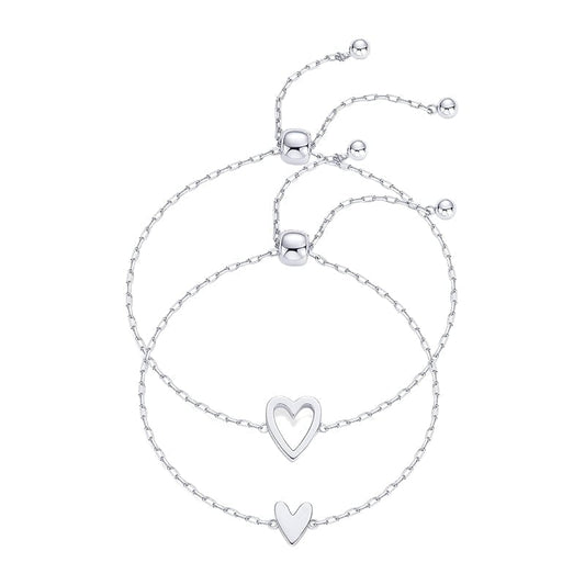 Adjustable Love Friendship Two Bracelet Pack - Silver