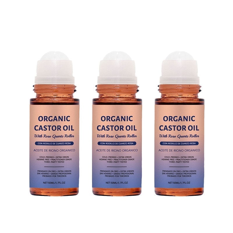 Organic Golden Castor Oil Roll-On with Rose Quartz - 3 PCS
