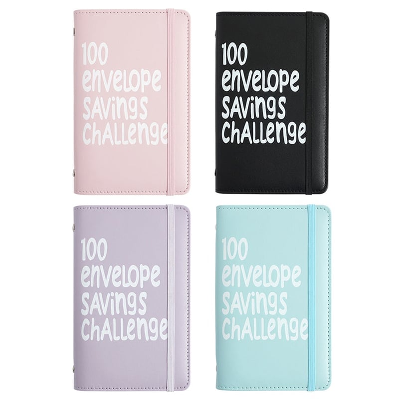 100 Envelope Savings Challenge Binder - ⚫📒Black+🔵📒Blue+💖📒Pink+💜📒Purple