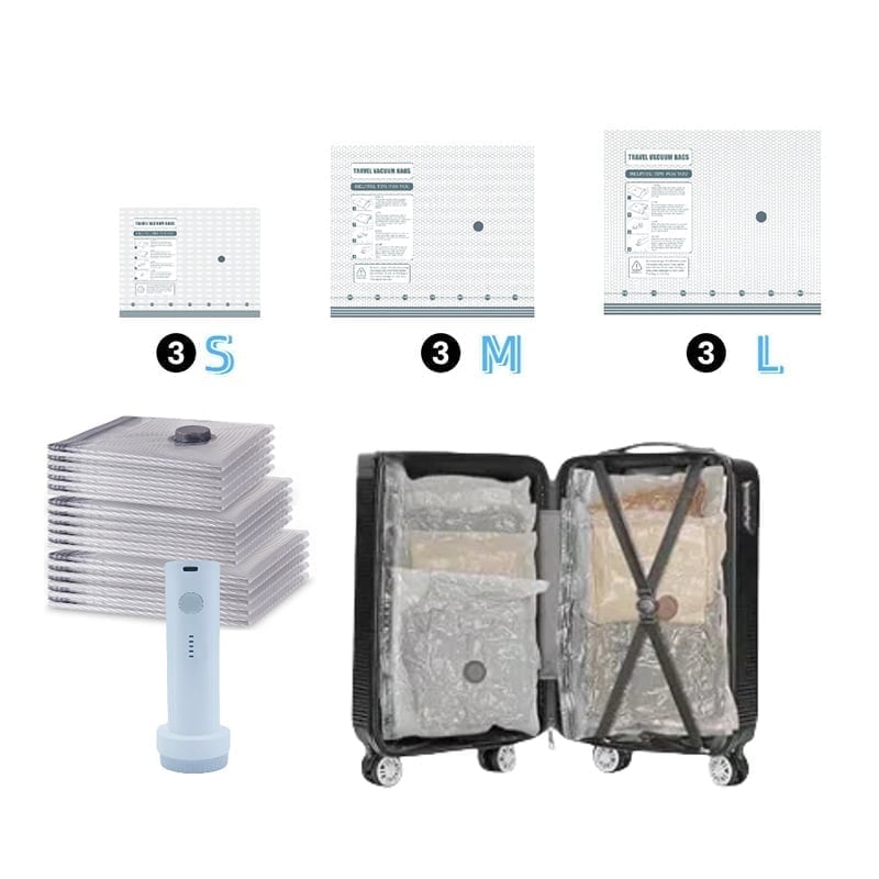 Vacuum Travel Compression Bags - 9pcs (3s+3m+3l)