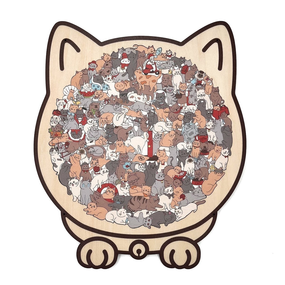 135-Piece Cat-Shaped Wooden Puzzle - Morandi Colors