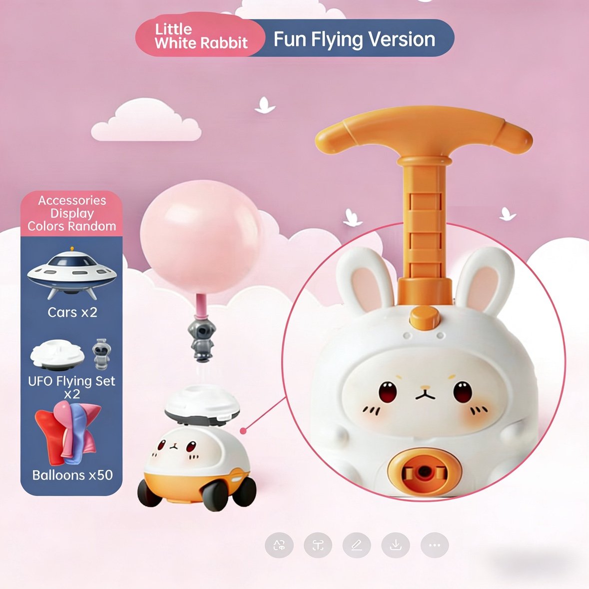 2 White Rabbit Cars+2 UFO Flying Sets+50 Balloons
