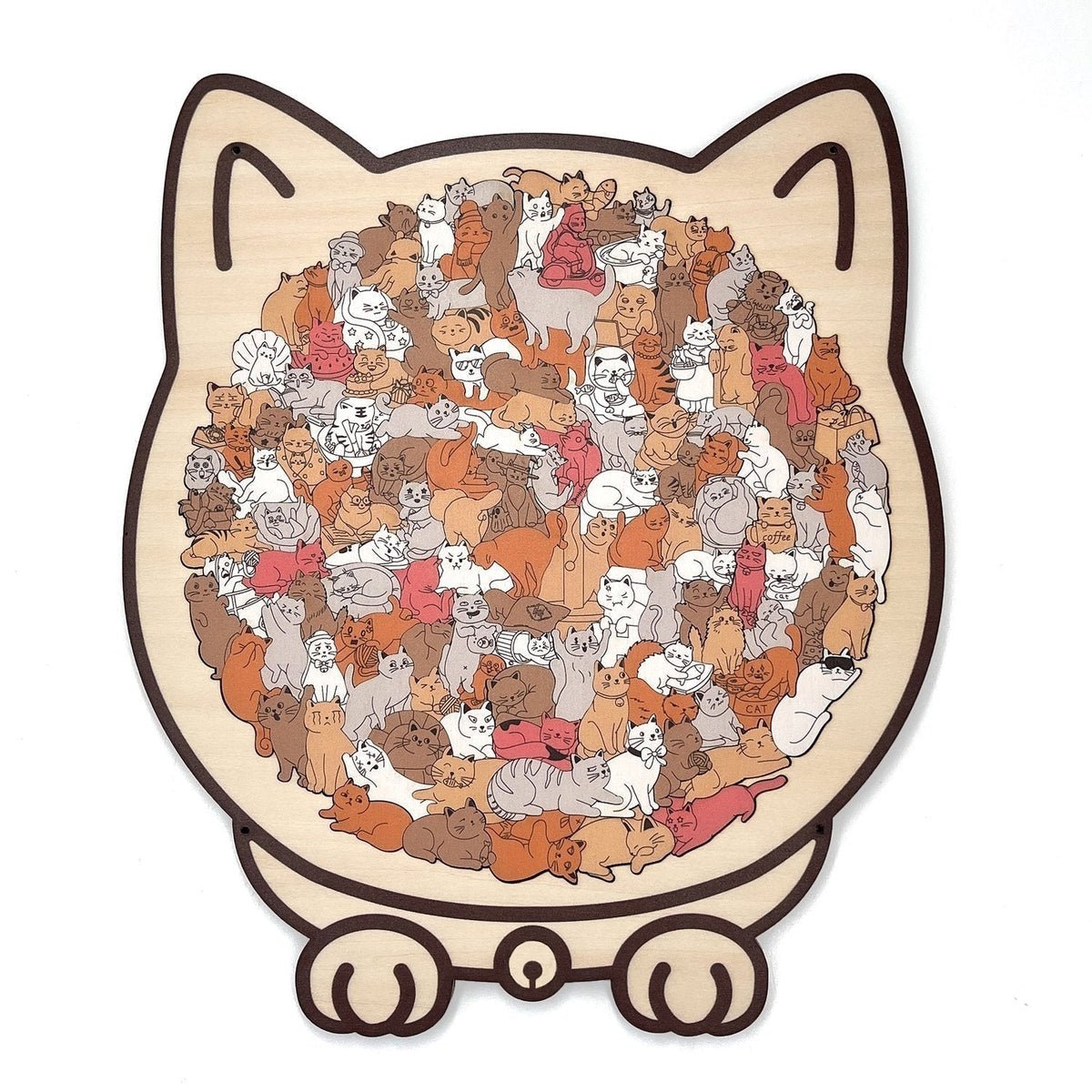 135-Piece Cat-Shaped Wooden Puzzle - Maillard Colors