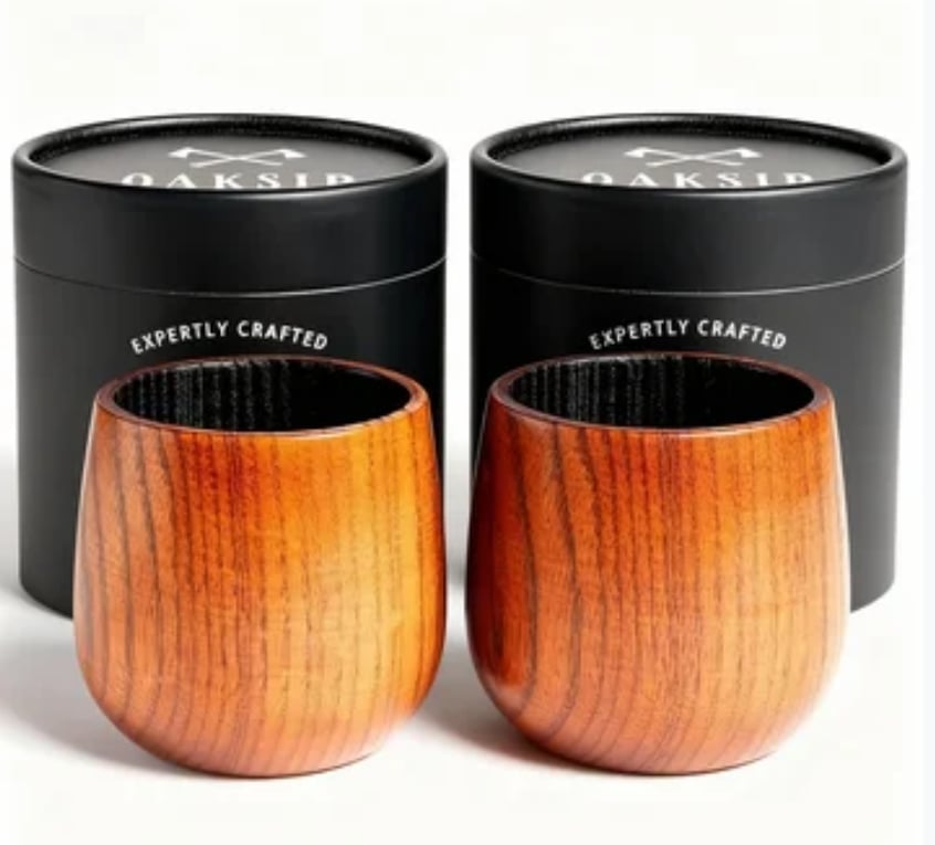 Charred Jujube Wood Cups - 2 set（2 Cups+2 Boxes）