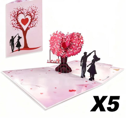 3D Pop-Up Valentine’s Day & Anniversary Love Tree Greeting Card - 5 pcs