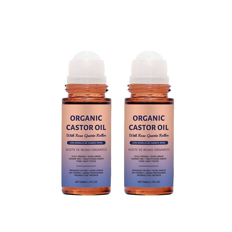 Organic Golden Castor Oil Roll-On with Rose Quartz - 2 PCS
