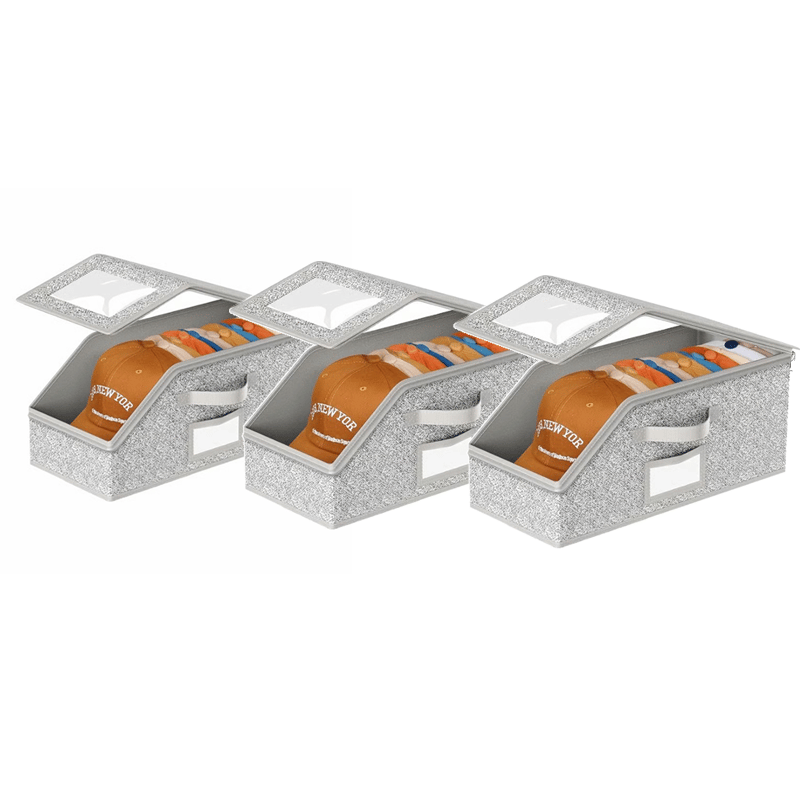 Foldable Dust-Proof Hat Storage Box - Grey, 3 PCS