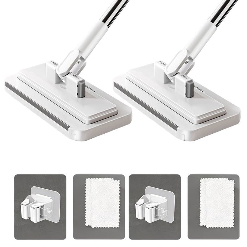 Hands-Free Multi-Purpose Flat Mop - 95cm (Upgraded) – One-Click Cloth Change + Mop Clip + 2 Absorbent Velvet Cloths (2-Pack)