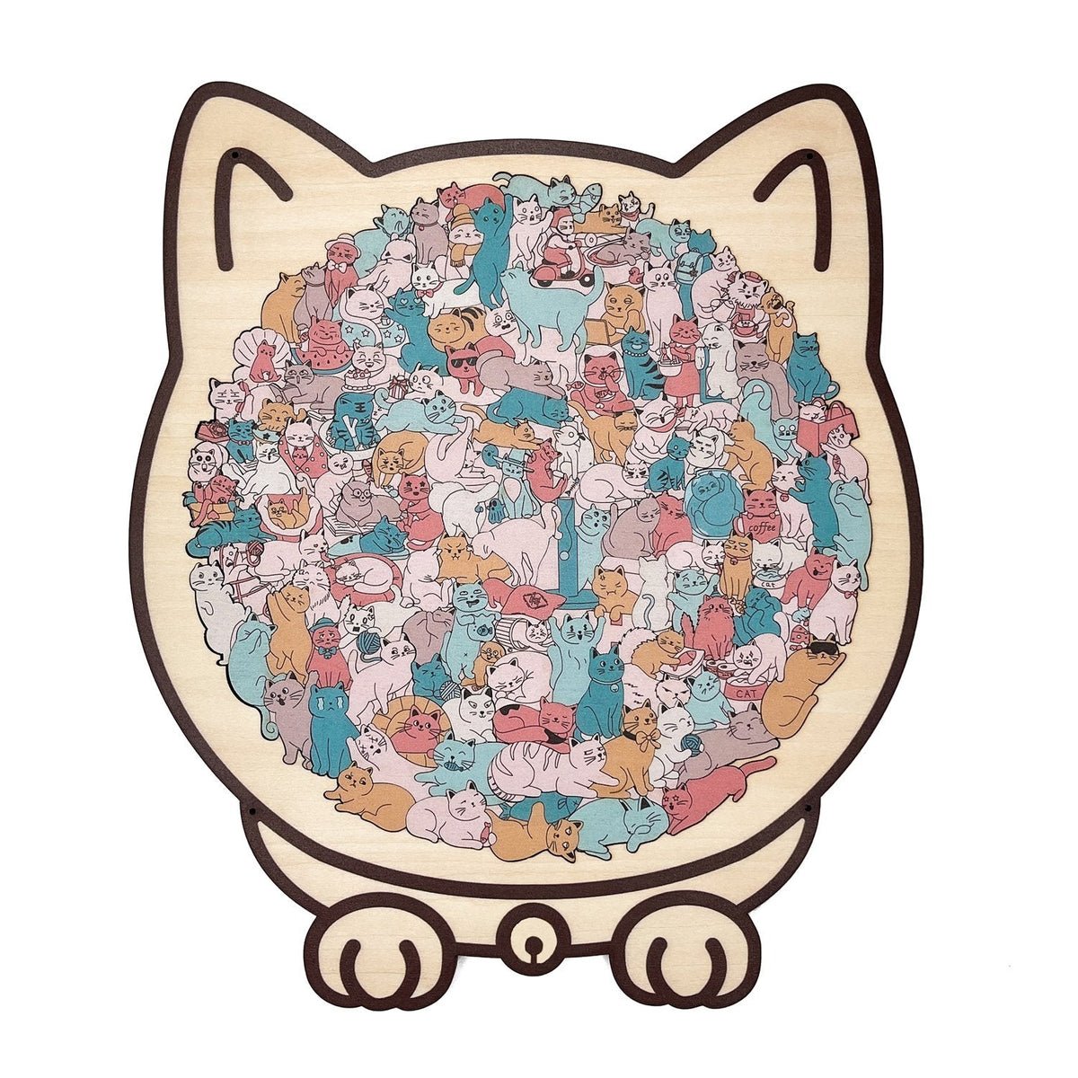 135-Piece Cat-Shaped Wooden Puzzle - Macaron Colors