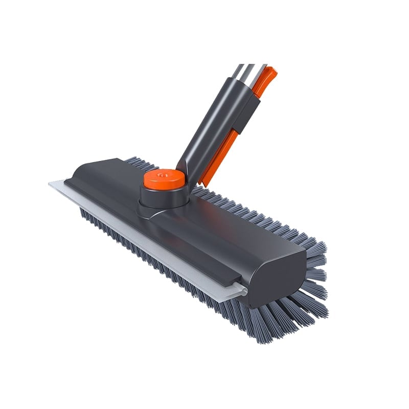Hard Bristle Tile Floor Brush - grey (360° swivel head + hidden clip + steel handle)
