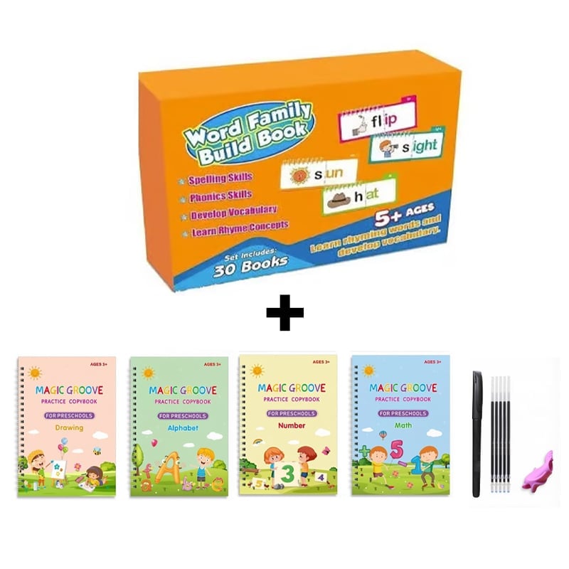 30 Read and Rhyme Flip Books - 1 set+4 Calligraphy Practice Books + 1 Pen + 5 Refills + 1 Grip