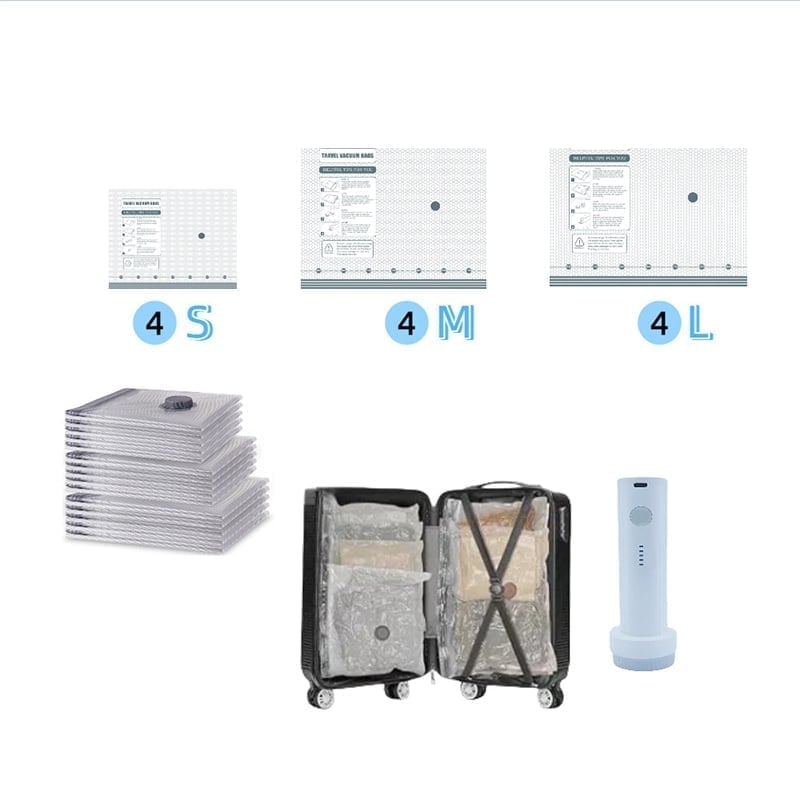 Vacuum Travel Compression Bags - 12pcs (4s+4m+4l)